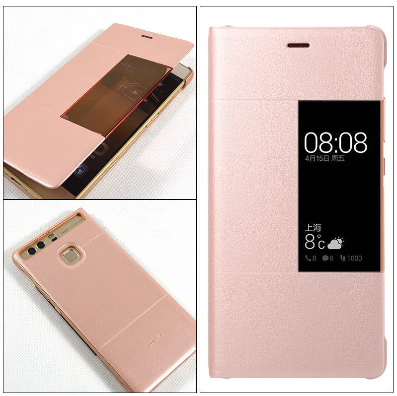 100% Оригинальный умный кожаный чехол-книжка для huawei P9 оконный смарт-чехол s Ascend Plus
