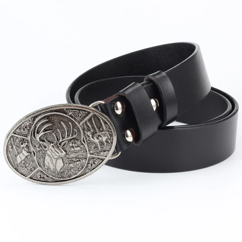 Deer restoring ancient ways design belt buckle casual leather belt