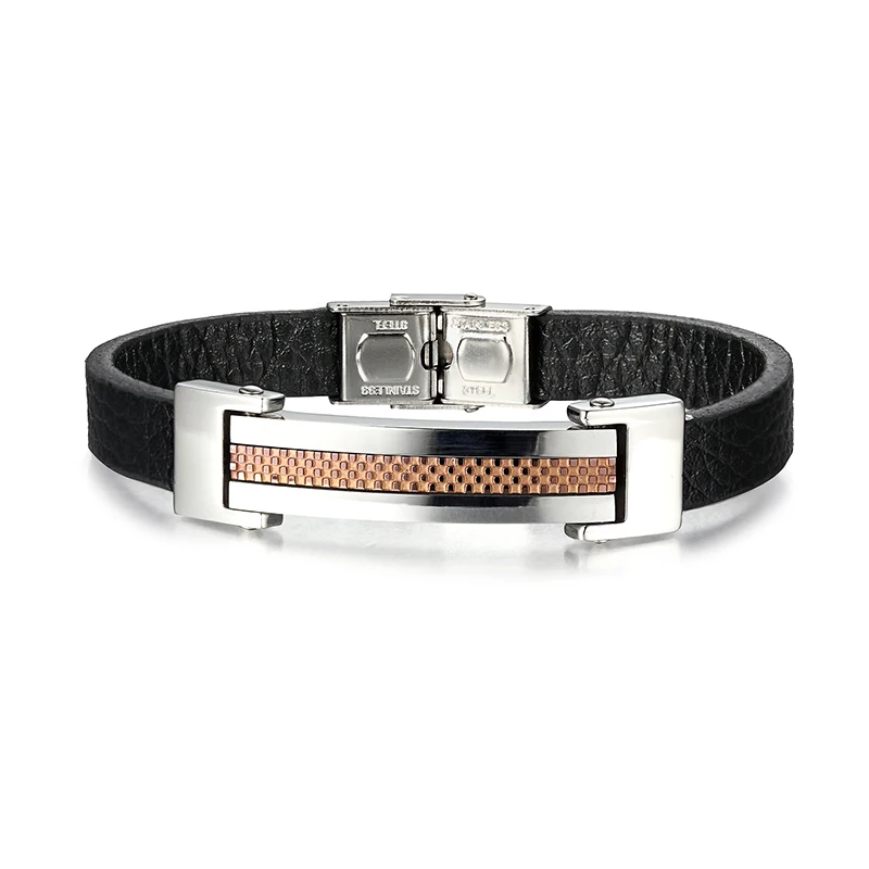 Fashion 2016 Charm Bracelet Men Punk Titanium Stainless Steel Black genuine Leather Bangle For Jewelry | Украшения и аксессуары
