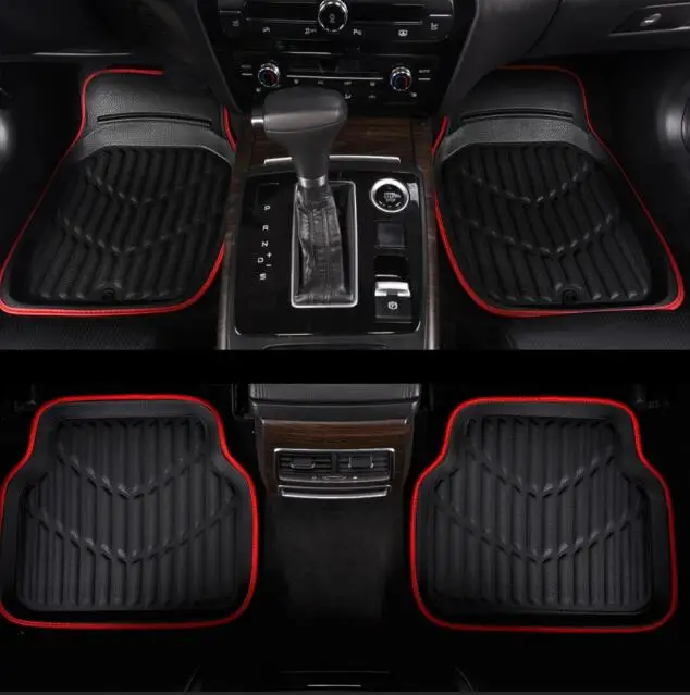Full set Red Универсальные автомобильные коврики, черные/красные ПВХ кожаные Коврики для автомобилей, анти грязные водонепроницаемые, высокое качество, быстрая - Название цвета: Full set Red