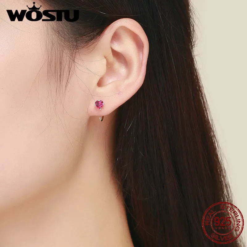 WOSTU, хит, модные, настоящее 925 пробы, серебряные, розовые, сердцебиение, висячие серьги, серьги с прозрачными фианитами для женщин, винтажное ювелирное изделие, подарок FIE531
