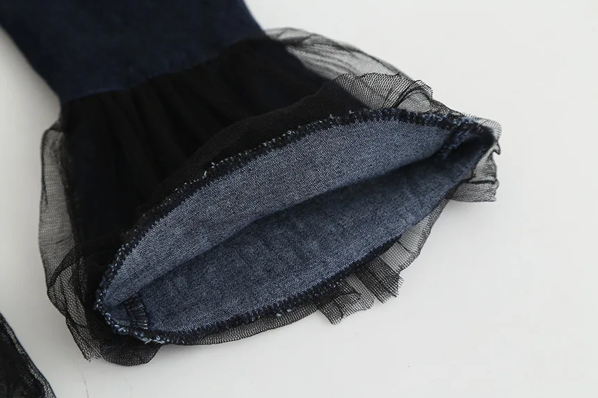 Meninas деним джинсы с кружевом для девочек модные Pantalones Campana маленьких осенние