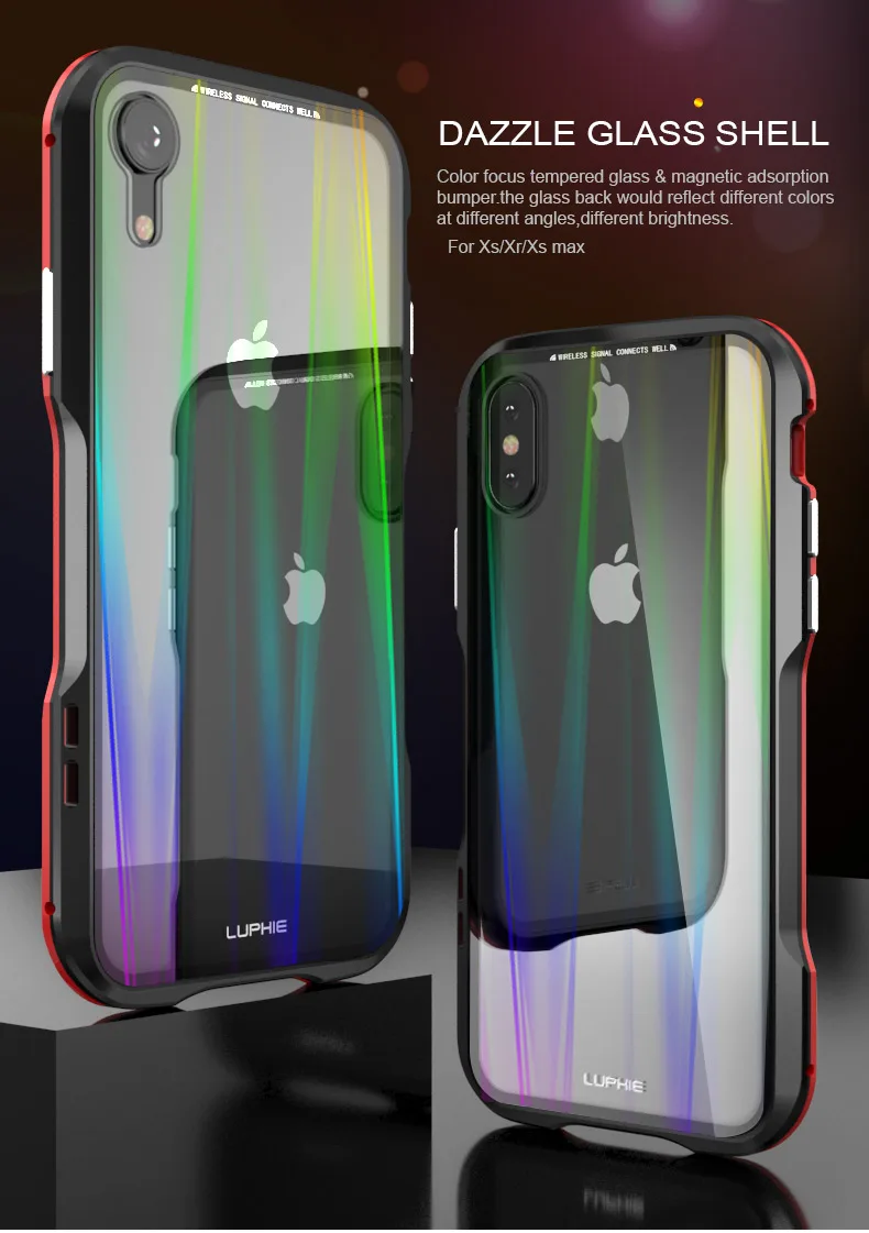 Magnetic Adsorption For iPhone XS Max Case Metal Hard Stained Glass Back Sheet Aluminum Frame Coque for iPhoneX XR Magnet |