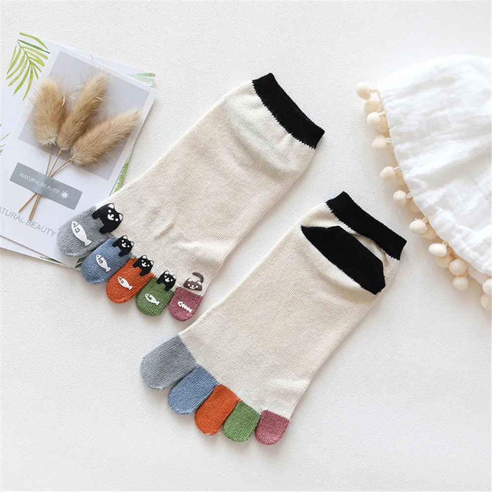 Женские носки; calcetines mujer; женские хлопковые дышащие Разноцветные носки с пятью пальцами; хлопковые забавные короткие носки; T429