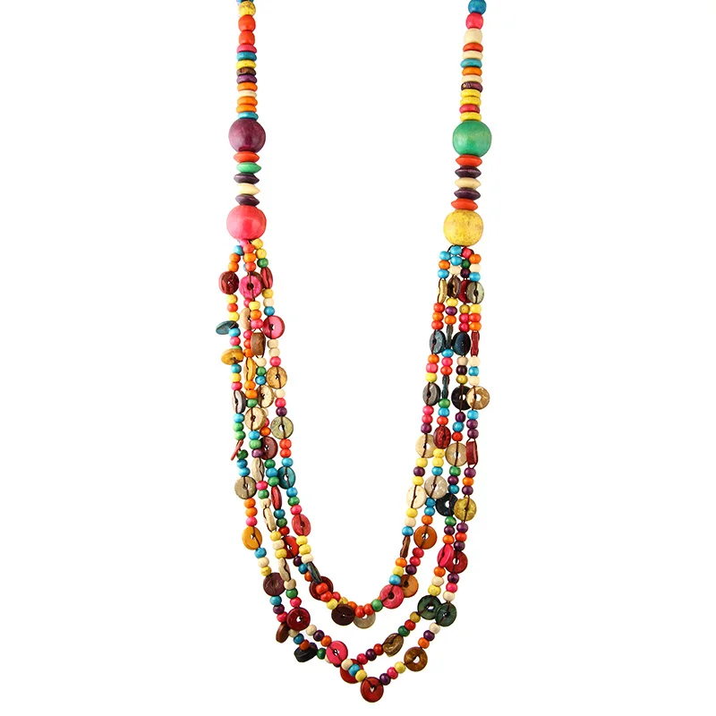 Многослойное ожерелье чокер ручной работы с бусинами из кокосовой ракушки в