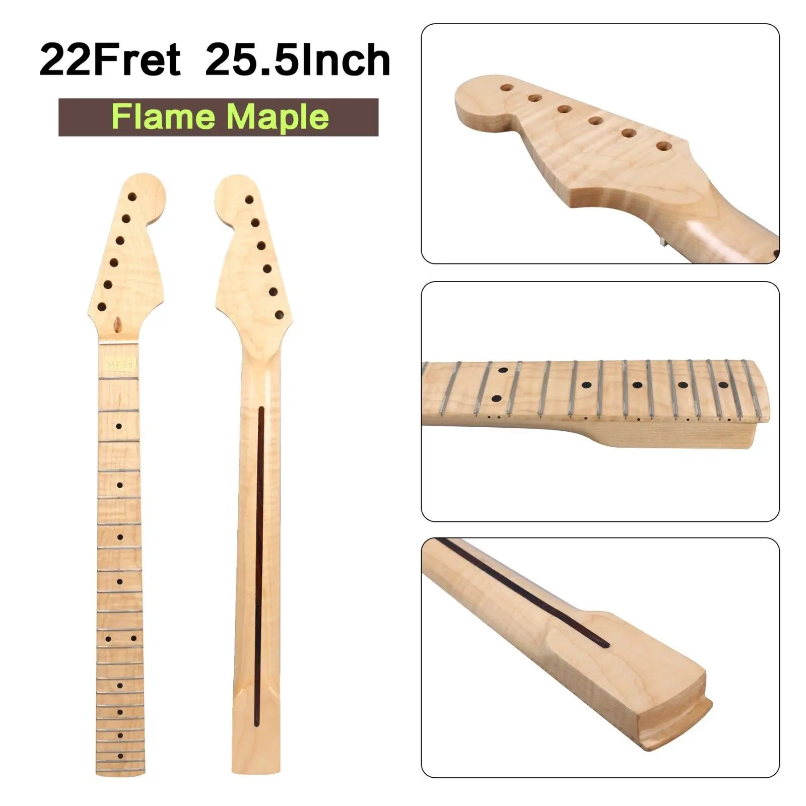 

Flame Maple Electric Guitar Neck 22 fret Replacement Strat Guitar Accessories #2