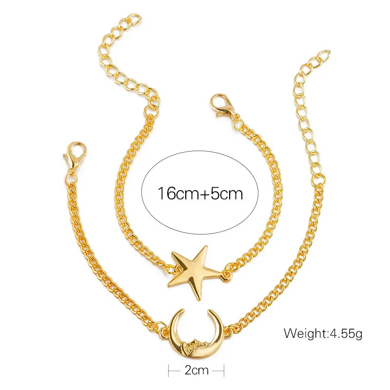 Star &amp Descent Moon Pendant Double Metallic Golden Silver Plated Bracelets 2 pieces / set | Украшения и аксессуары