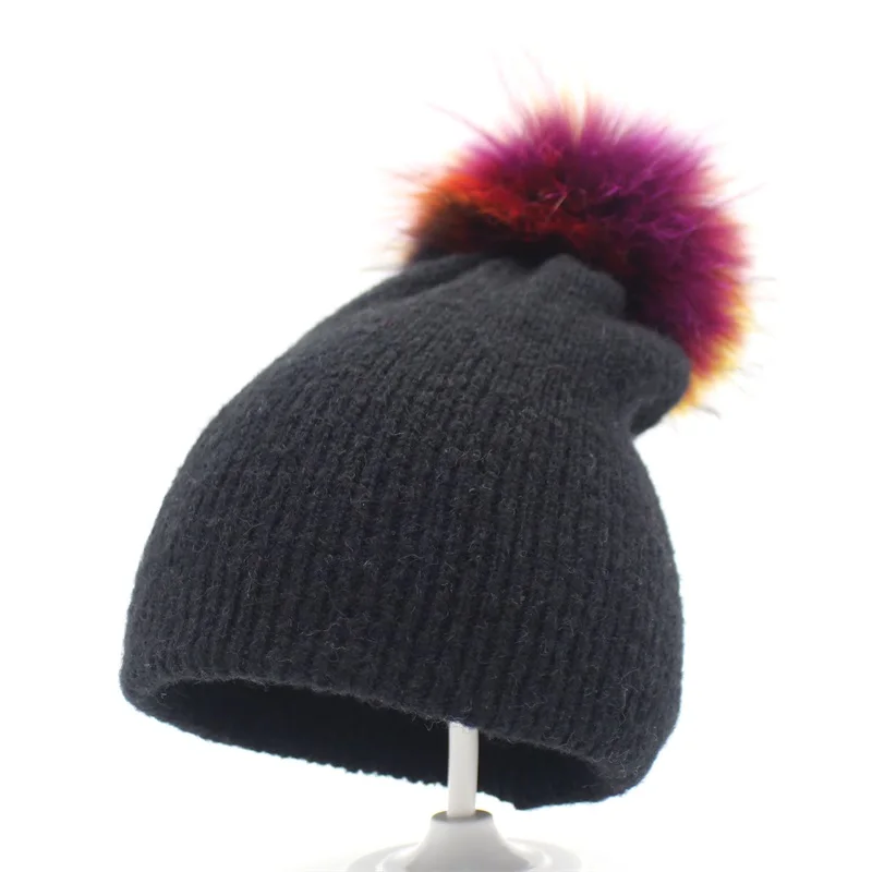 

Minhui real fur hat gorro knitted skullies caps girls winter hats fashion pompom hat for women wrap scarf for kids and adult