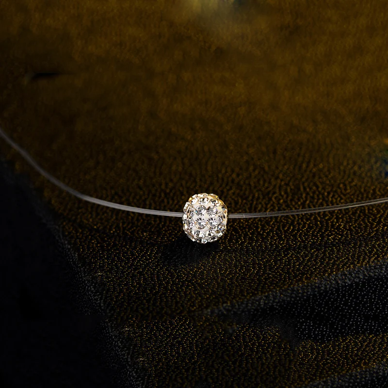 

Round Shape Pendants Necklaces Cubic Zirconia Ball Long Pendants Necklaces For Women Transparent Invisible Fishing Line Necklace