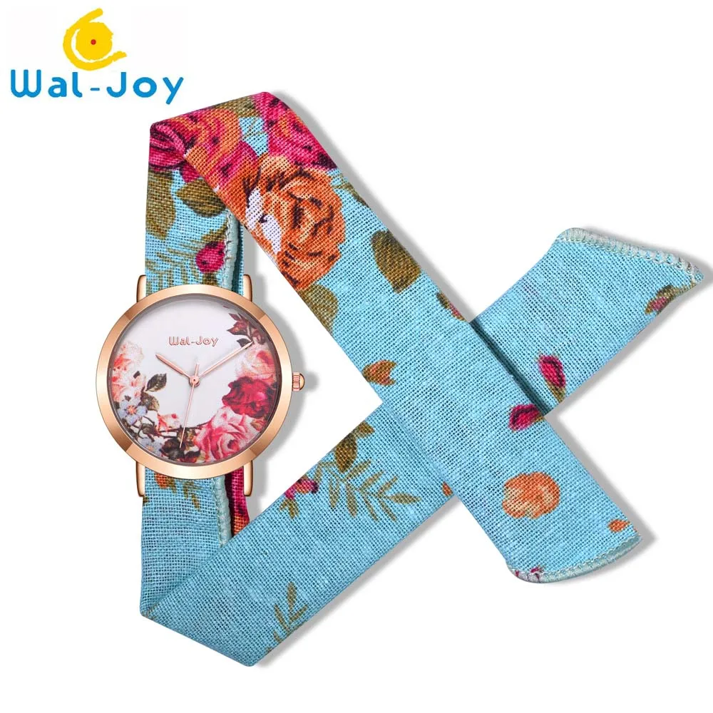 Бренд Wal-Joy, очаровательные женские часы из ткани с цветочным принтом, повседневный тканевый ремешок, бандажный бант, женские водонепроницаемые часы DIY, набор, подарок