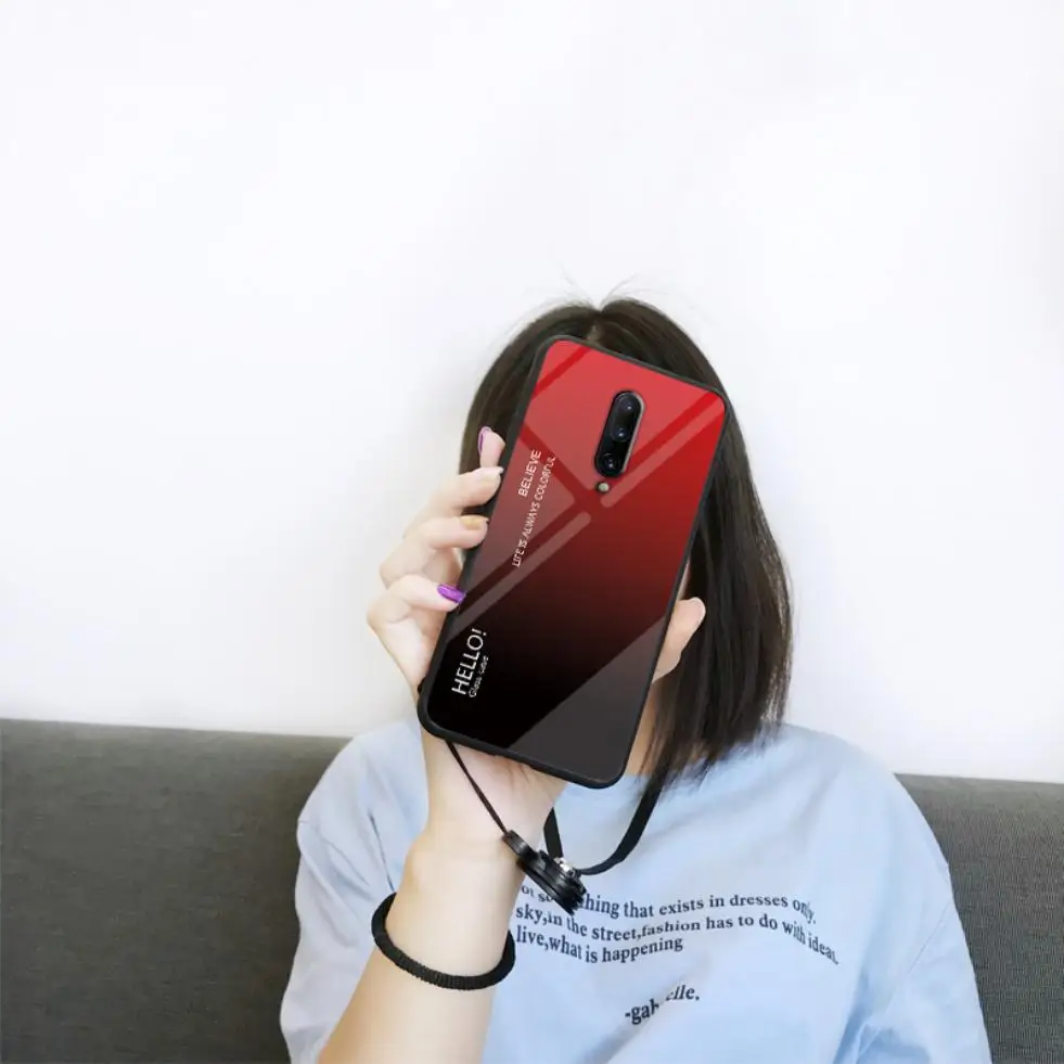 Для OnePlus 7 Pro/One Plus 7/6T чехол Модный градиент закаленное стекло задняя крышка Мягкий