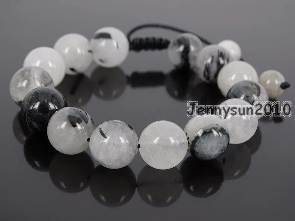 

Handmade 12mm Adjustable Natural Tourmaline Quartz Gems Stone Round Bead Bracelet Healing Reiki 5 Strands/Pack