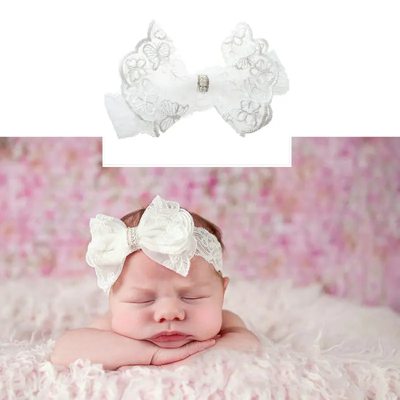 Cinta para el pelo con lazo para ni&ntilde;a, diadema el&aacute;stica para ni&ntilde;a, diadema para beb&eacute;, lazo de encaje de perlas, accesorios bonitos para el cabello-0
