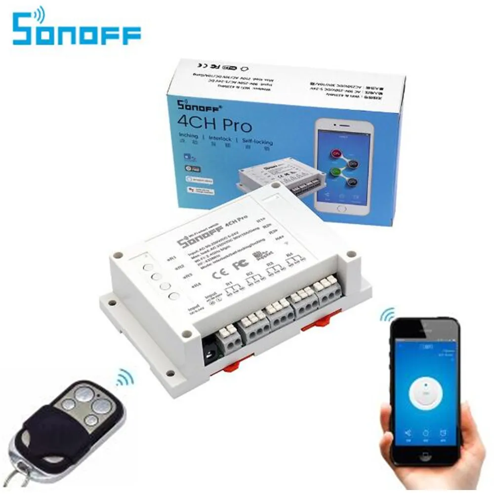 Sonoff 4CH Pro умный дом 433 МГц RF Wi Fi переключатель света 4 банды 3 рабочих режима Inching