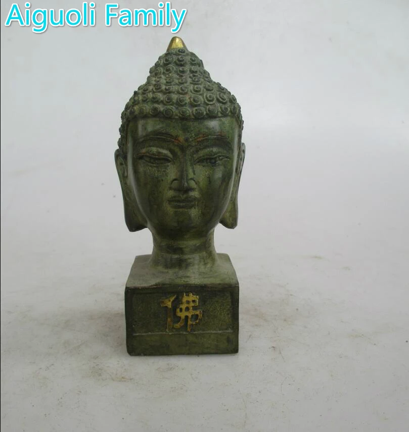 AAA+Rare Chinese Old Bronze Carved Buddha Head Seal Sculpture/Art Statue For Home Decoration Antique Collection