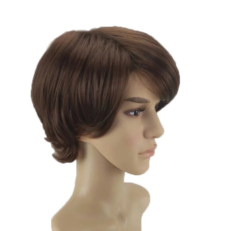 HAIRJOY мужской женский слоистый парик из синтетических волос Короткие натуральные парики мужской коричневый полный парик