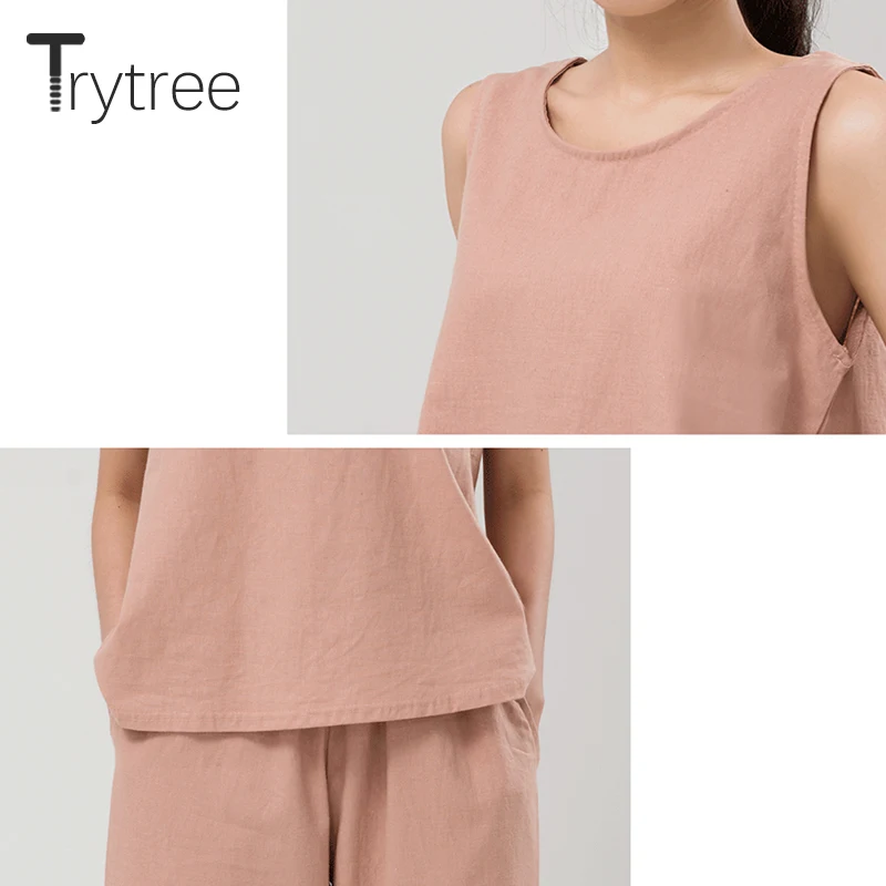 Trytree летний женский комплект из двух предметов Повседневный однотонный топ без