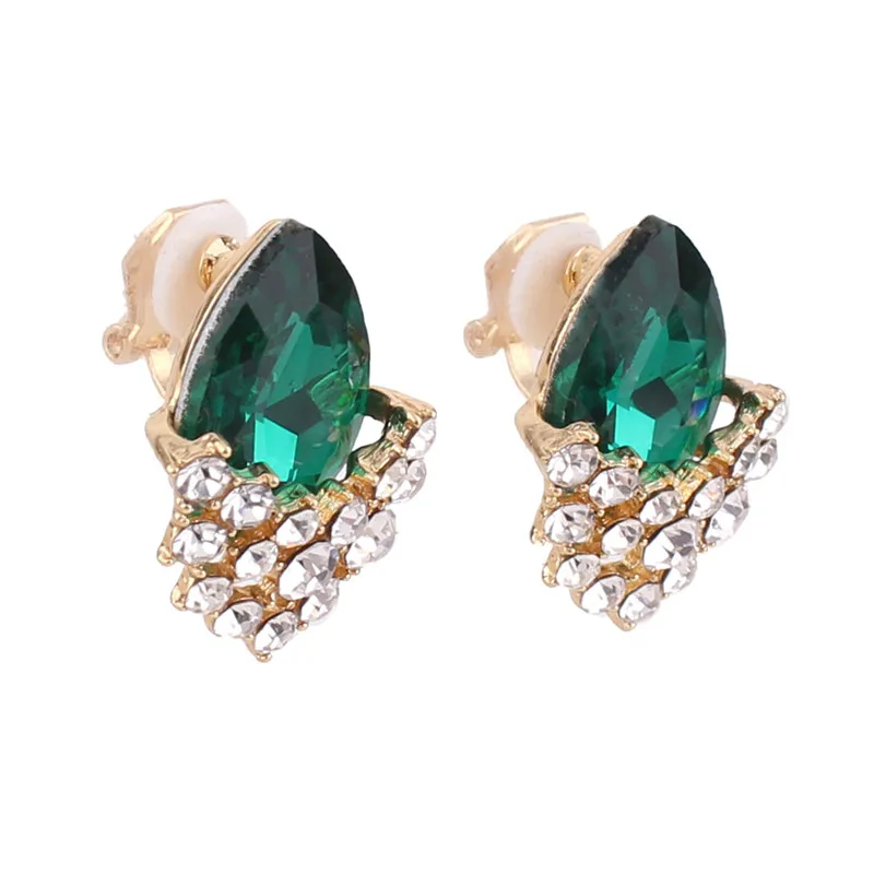 green clip on Корейский стиль, Кристальные стразы, в форме капли воды, клипсы, серьги без пирсинга для женщин, Свадебные Роскошные серьги с застежкой - Окраска металла: green clip on