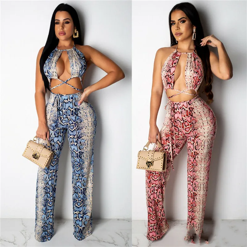 Комбинезон женский из 2 предметов короткий топ и брюки костюм пляжного типа