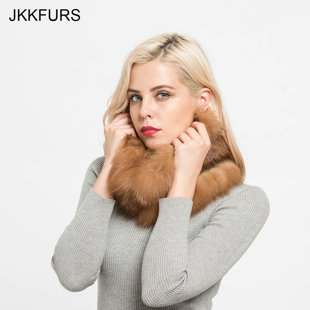 JKKFURS Настоящий Лисий Мех Шарфы зимние толстые теплые модные стильные высококачественные натуральный мех глушитель Розничная/ S7120