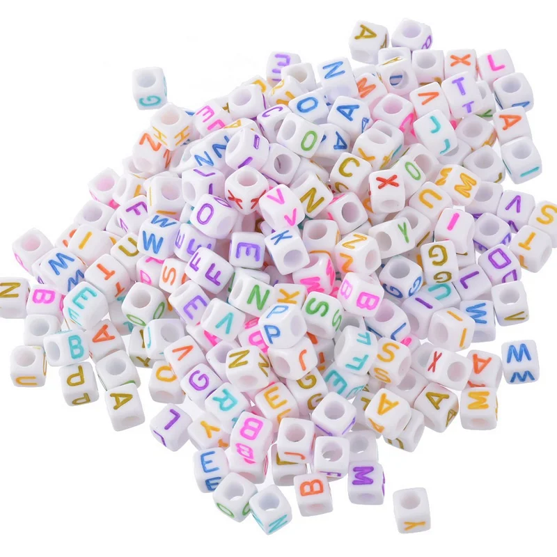 FUNIQUE 500PCs/lot Square Acrylic Beads For Jewelry Making White Cube Letter DIY Gift Color Findings 6mm | Украшения и аксессуары