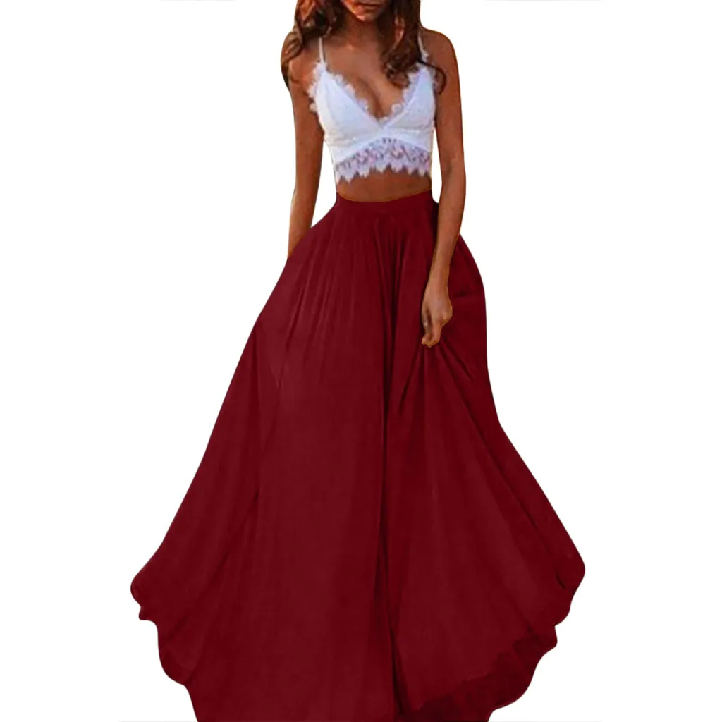 Женская шифоновая юбка миди модная однотонная повседневная на весну и лето 2019 |