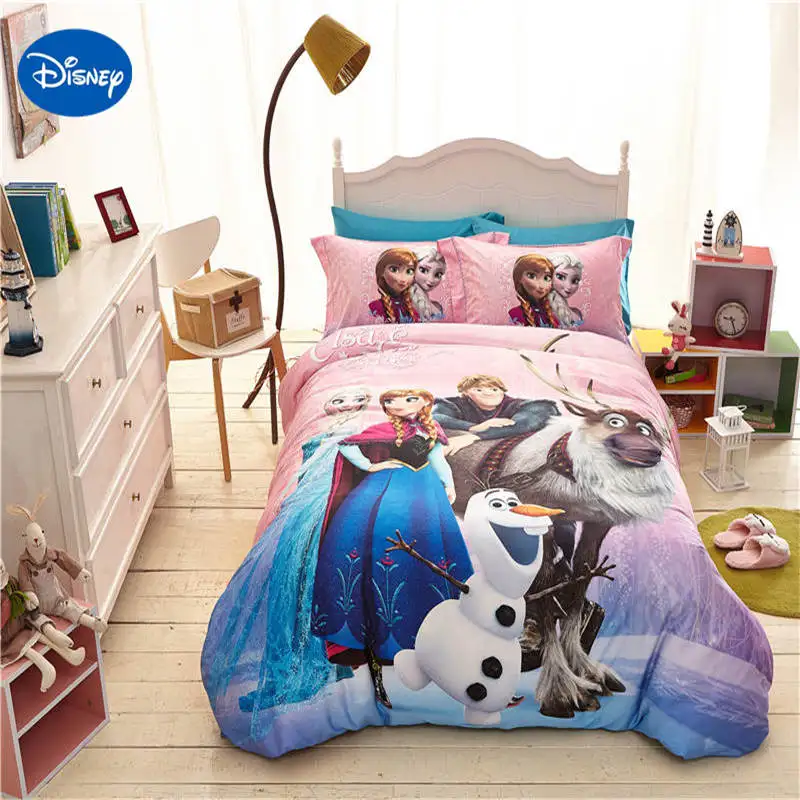 Розовый disney Минни Маус Постельное белье хлопок 3d для девочек Комплект детских одеял Мультяшные постельные принадлежности 3/4/5 шт.; детская одежда, накидка для подушки, лист - Цвет: Disney Frozen