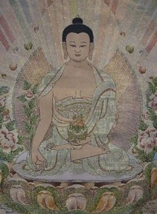 

Exquisite Tibetan Buddhist Silk Inwrought Medicine Buddha Thangka
