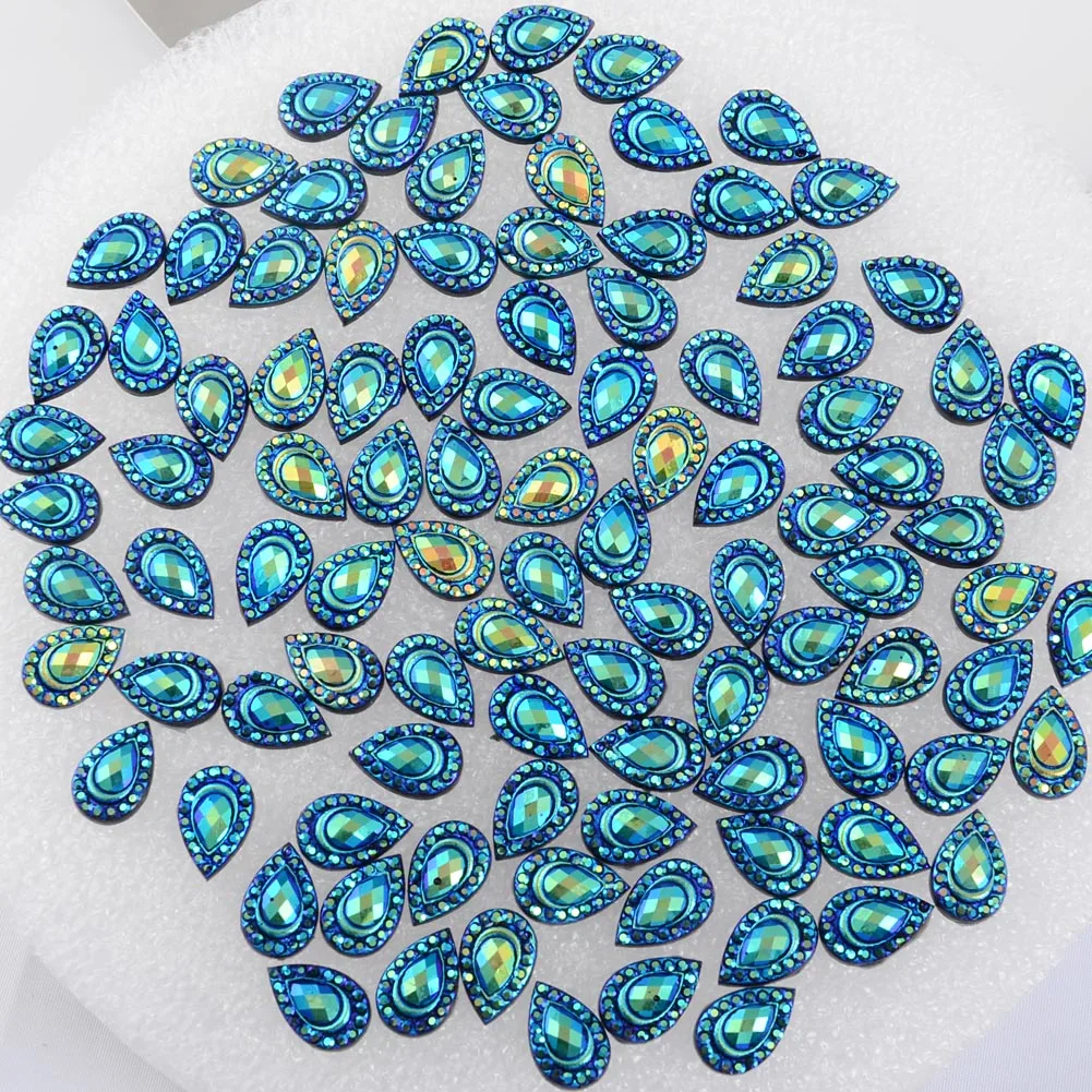 

BOLIAO AB Color 60Pcs 8*12 mm ( 0.31*0.47 in ) Drop Dark Blue Rhinestones Flatback Resin Glue Scrapbooking Craft/Home Decoration