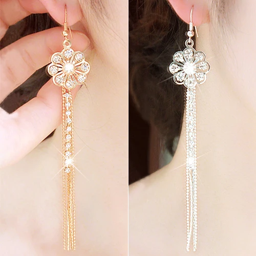 Женские длинные серьги Bluelans с круглыми кисточками и крючком|linear earring|long tasselrhinestone