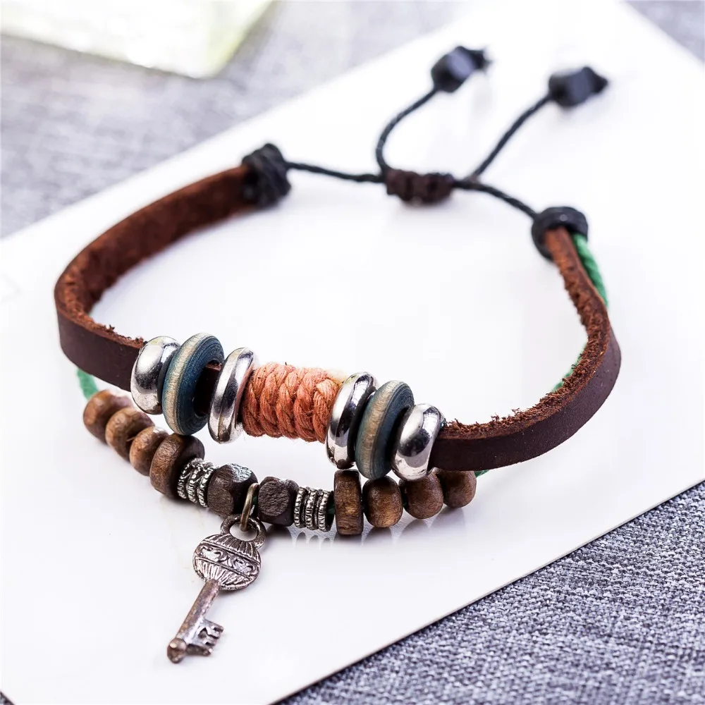 Real Leather Bracelets for Women Key Charm Men Jewelry pulseira masculina feminina erkek bileklik Punk bracelet femme | Украшения и