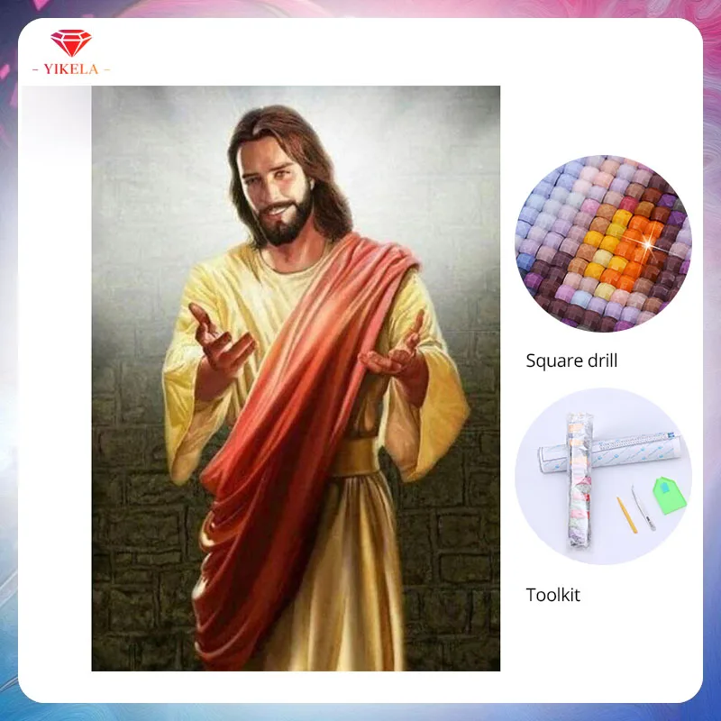 

YIKELA DIY Diamond Smiling Jesus Painting Religion Icon 5D Diamond Embroidery Cross Stitch Mosaic New Year Home Decoration Gift