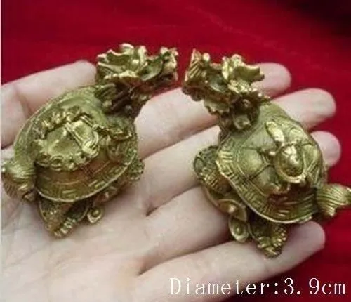 

Декоративная бронзовая фабрика, Чистая латунь, антикварная пара нежных китайских латунных статуй ручной работы, благоприятные статуи дракона-черепахи