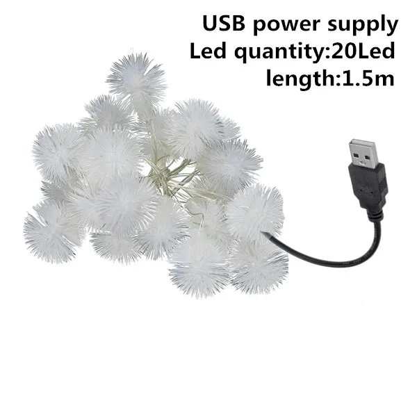 5V USB Ball 20led Светодиодный светильник 10 м с 50/1000 светодиодный светильник s водонепроницаемый декоративный светильник для спальни, двора, вечерние, теплый белый Сказочный светильник - Испускаемый цвет: 5V USB Ball 20led