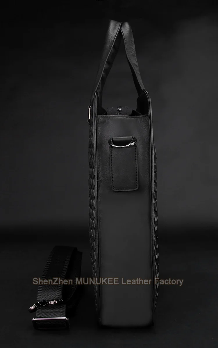 New Fashion knitted Genuine Leather Men Briefcase Man Shoulder Bag Messenger office Handbag Black tote Business | Багаж и сумки