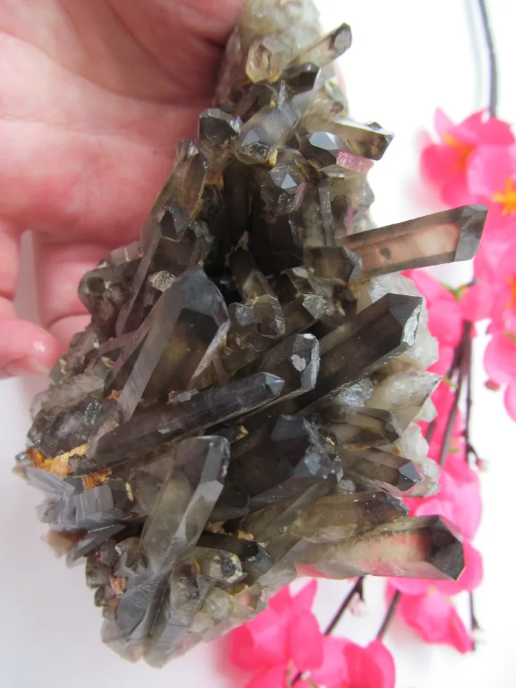 Натуральные черные кварцевые цветы хрустальные скобы устойчивые к украшению