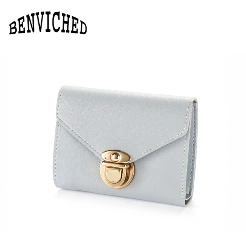

BENVICHED 2021 new wallet women short section lock solid color simple small wallet wild retro card bit soft wallet R412