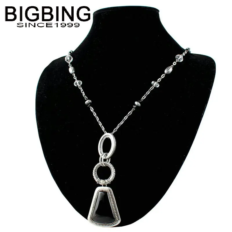 R098 BIGBING модные ювелирные изделия ретро серебряный цвет черный кулон ожерелье