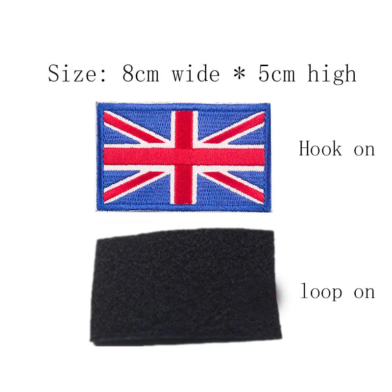 Бесплатная доставка Флаг Великобритании патч 8 см широкий крюк и петля поддержки