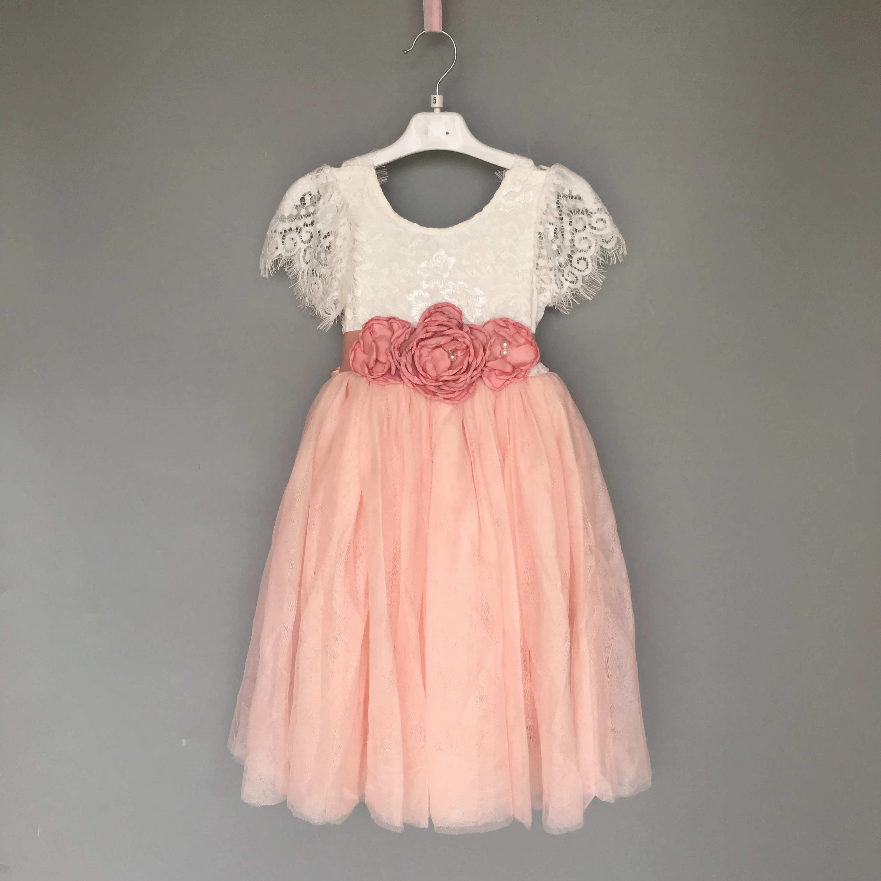 fairy girls flutter sleeve flower dress for wedding kids straight tulle lace maxi long children birthday party | Детская одежда и