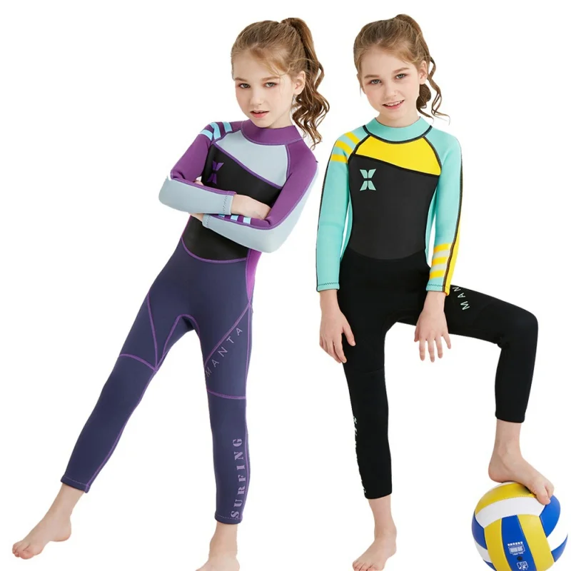 2.5MM Neoprene Kids Diving Suit Long Sleeve Wetsuit girls UV protection One-piece Sleeves Keep Warm Swimwear | Спорт и развлечения