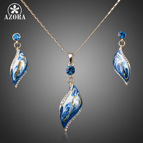 Набор украшений AZORA с золотистым цветом и рисунком масляной живописи в виде сережек и ожерелья TG0033.