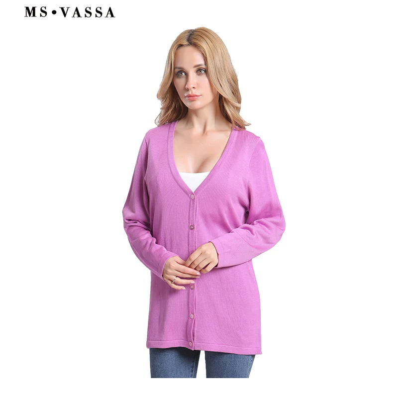 MS VASSA Women Sweaters Spring Autumn 2018 New Casual Solid O-Neck Ladies Jumpers Long Sleeve Cardigans plus size 5XL 6XL 7XL |