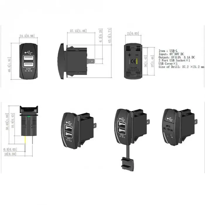 Авто двойной USB зарядное устройство Carling ARB рокер светодиодный индикатор переключателя автомобиля Лодка 12 в 24 В 3.1A CSL2017