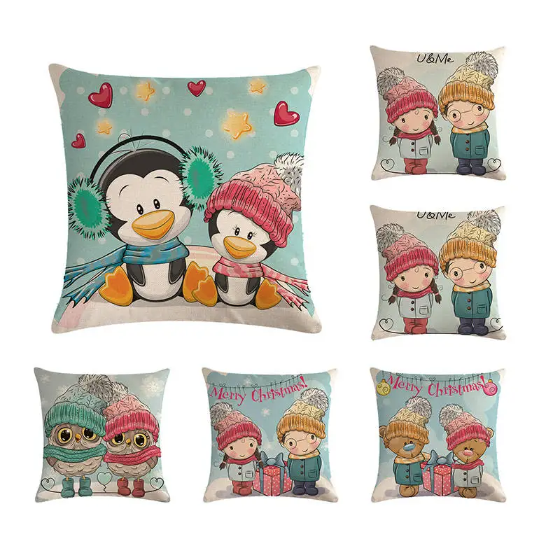 

Christmas Decoration Cushion Cover lovers animals Pillow Cute Throw Pillows Cotton Linen Tree Santa Claus New Year GiftH702