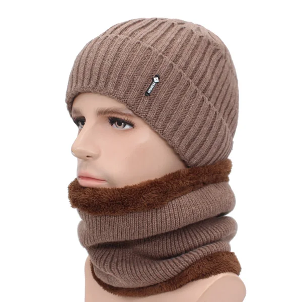 khaki set AETRUE, вязаная шапка, шарфы, мужские, Skullies Beanies, зимняя шапка для мужчин и женщин, шапка, модный бренд, Gorras, теплая шерстяная Мужская шапочка - Цвет: khaki set