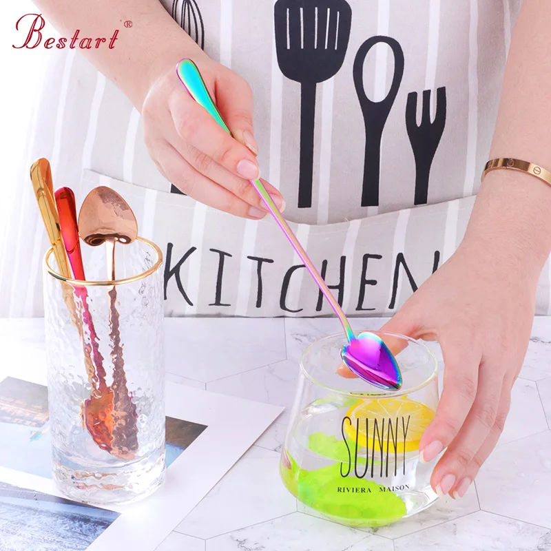 7 шт./лот ложка для десерта с длинной ручкой набор медовых ложек кофе и чая