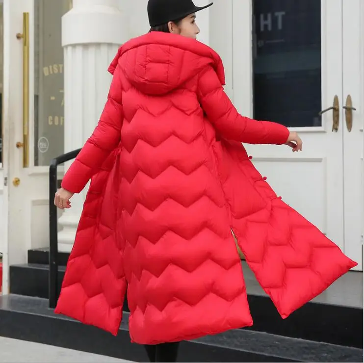 Winter women white duck down long jacket with pockets warm coats hooded female overcoat slim jackets coat outwear parkas | Женская