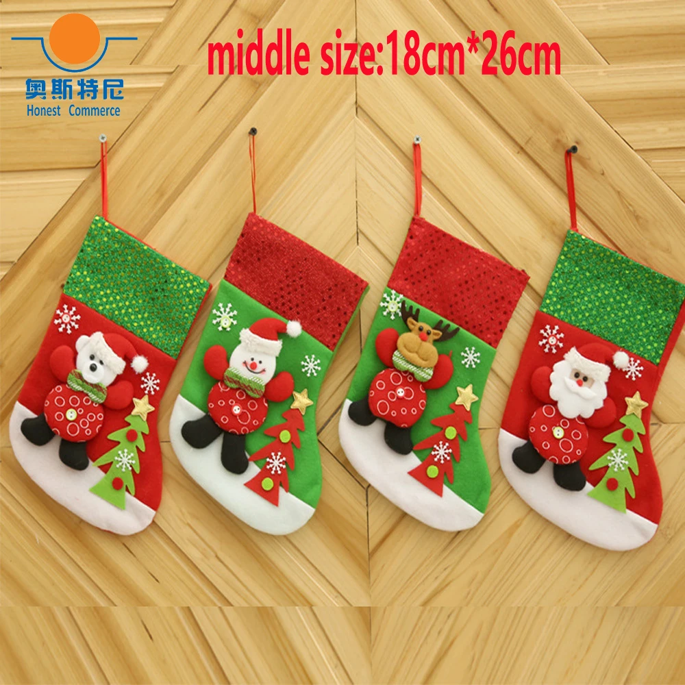 

4pcs 18cm*26cm middle size Christmas stockings with cartoon pattern