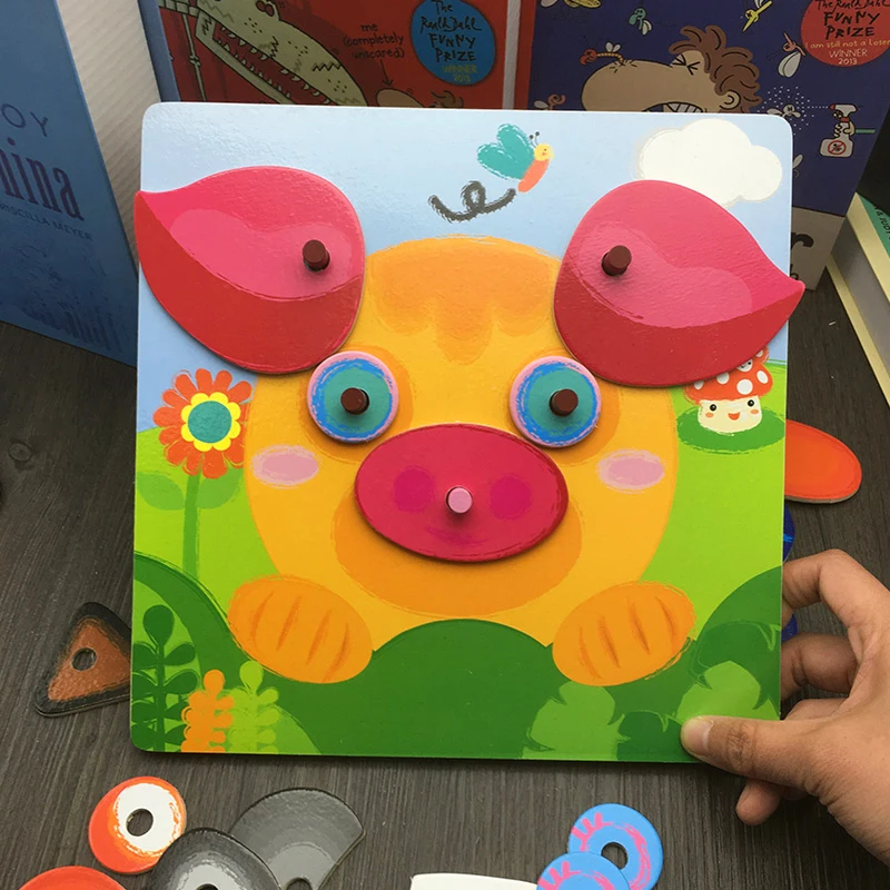 JaheerToy головоломка с животными деревянные детские игрушки для детей игра лицом